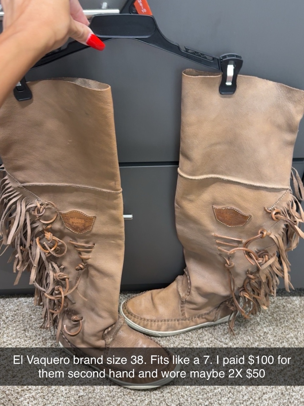 El Vaquero Womenβs Tan Over-the-Knee Fringe Boots